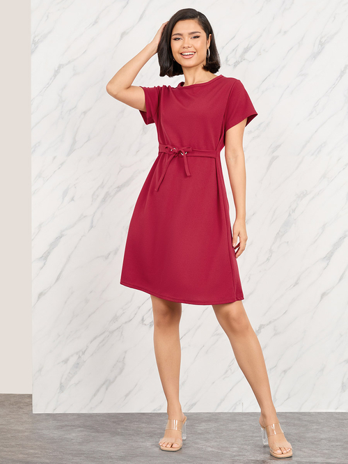 Burgundy knee length dress sales