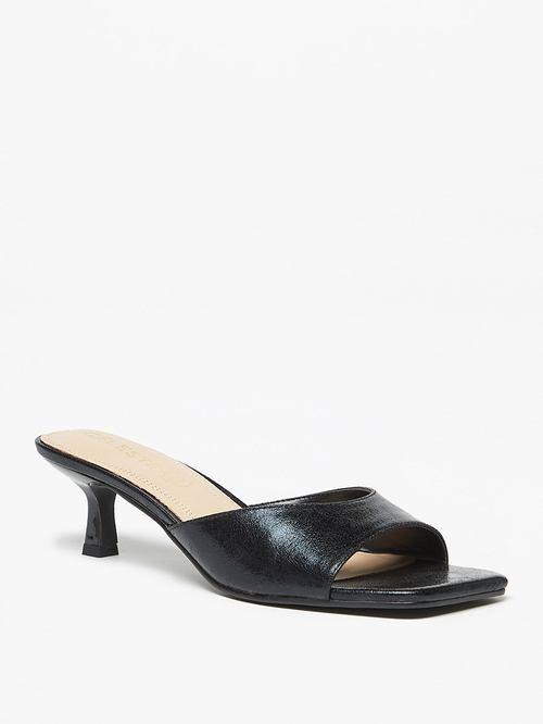 Buy Solid Slip On Kitten Heel Sandals Black For Women Styli Saudi