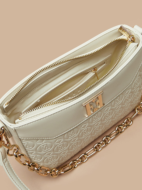 Embossed monogram logo shoulder zip bag shop