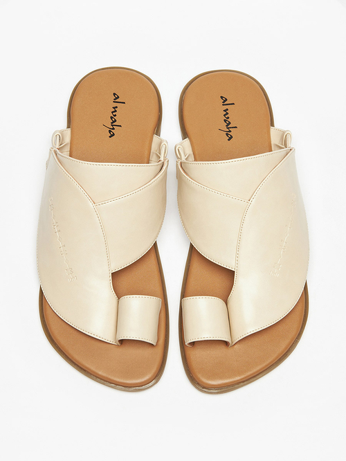 Buy Wide Strap Arabic Sandals with Toe Loop Cream For Men Styli Saudi