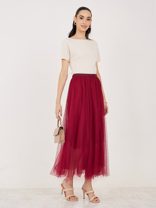 Burgundy mesh skirt clearance