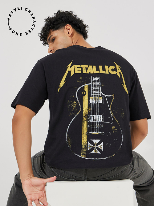 Buy Metallica Graphic Print Compact Jersey Oversized T Shirt Black For Men Styli UAE