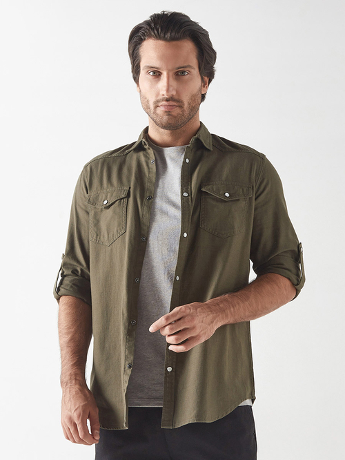 Denim shirt rolled up sleeves outlet