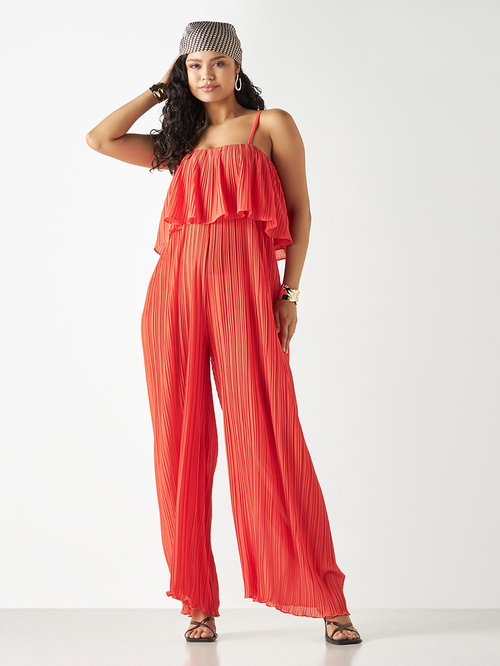 Ruffle trim wide leg jumpsuit store