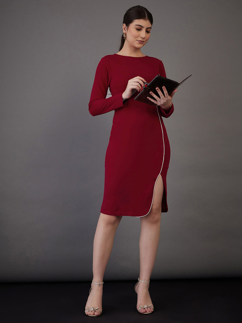 V-Neck Contrast Piping Slit Bodycon Dress V-Neck Contrast Piping Slit Bodycon Dress