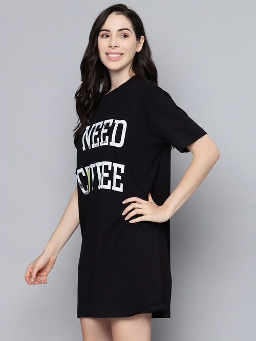 Black slogan t shirt dress clearance