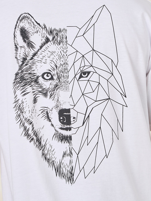 Buy Wolf Graphic Print Oversized T Shirt White For Men Styli UAE