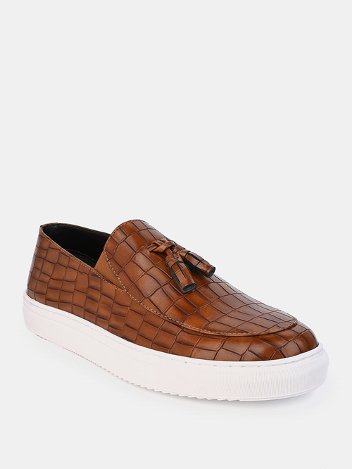 Buy Croc Embossed Slip On Loafers Tan For Default Category Styli Kuwait