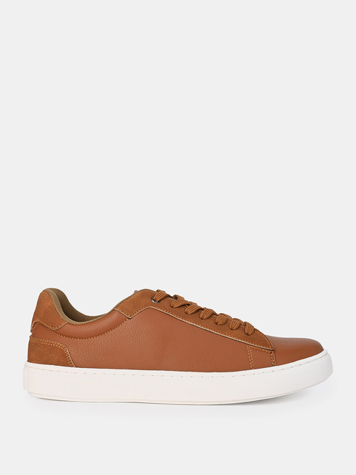 Buy Rubber Sole Suede Accent Platform Sneakers Tan For Men Styli Saudi