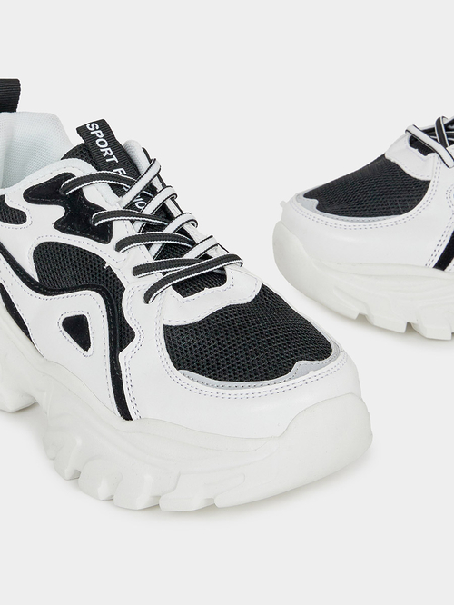 Buy Textured Web Design Chunky Sneakers Monochrome For Women Styli UAE