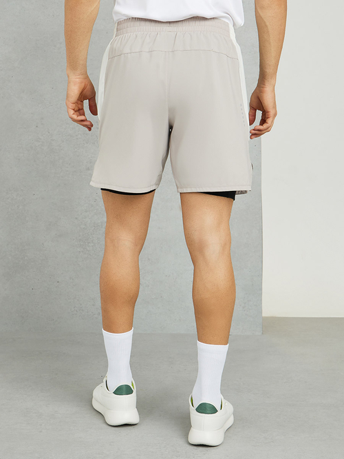 Buy Side Striped Panel 2in1 Running Shorts Grey For Men Styli Saudi