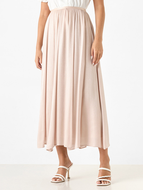 Buy Textured A Line Midi Skirt Beige For Women Styli UAE
