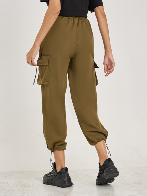 Buy Pocket Detail Drawstring Hem Cargo Pants Khaki For Women Styli Saudi