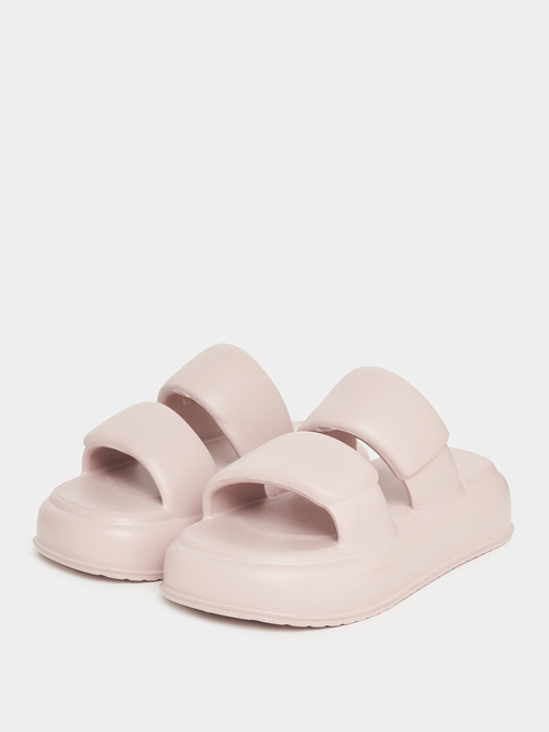 Buy Double Strap Platform Slides Pink For Women Styli UAE