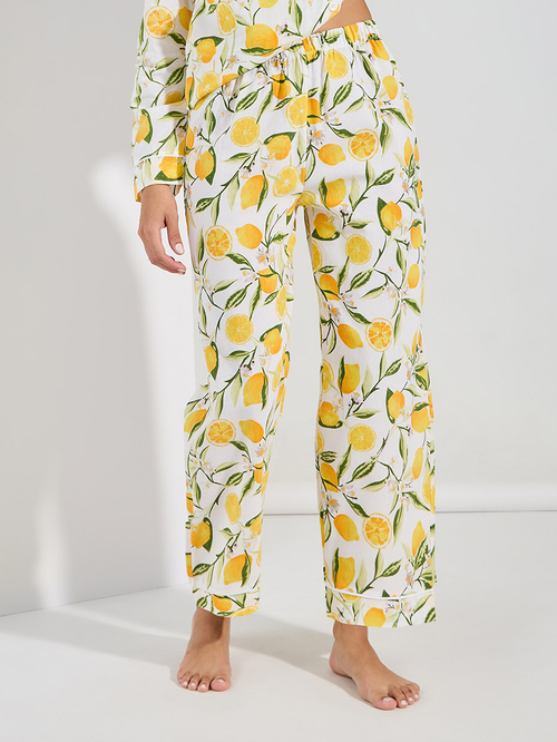 Buy Cotton Linen Lemon Print Shirt Pyjama Set Yellow For Women Styli UAE
