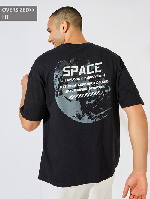 Buy NASA Front and Back Print Oversized T Shirt Black For Men Styli UAE