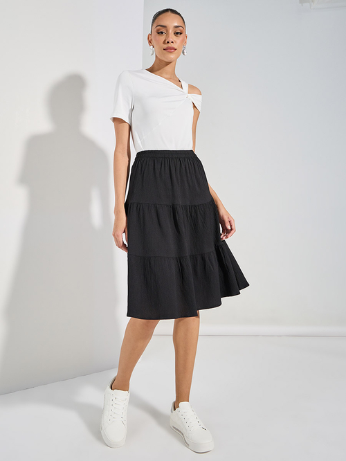 Knee length black layered skirt store