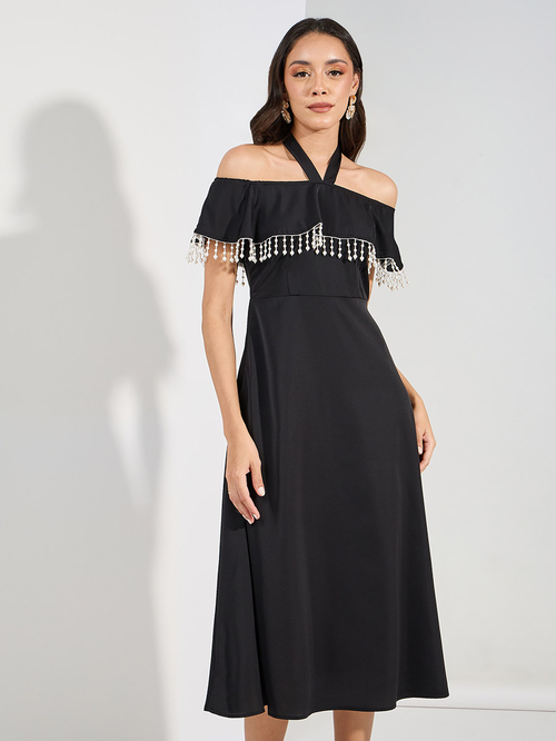 Cold shoulder halter dress store