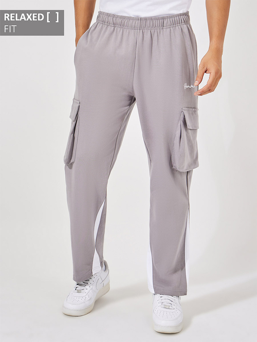 Buy Relaxed Fit Open Hem Cargo Joggers Grey For Men Styli UAE
