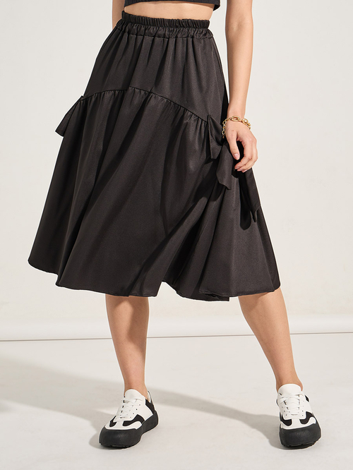 Black ruffle hem midi skirt shop