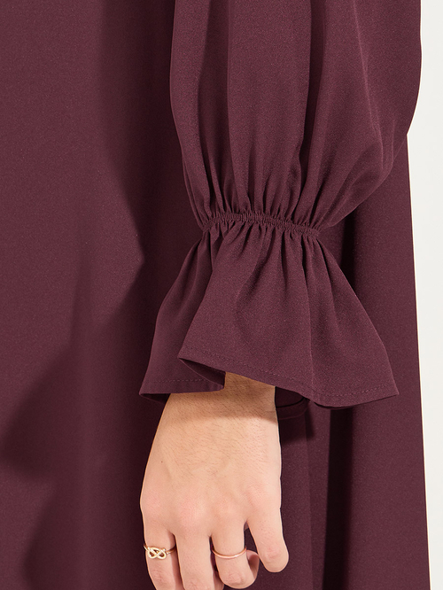 Buy Solid Frill Sleeves Abaya Maroon For Women Styli Saudi