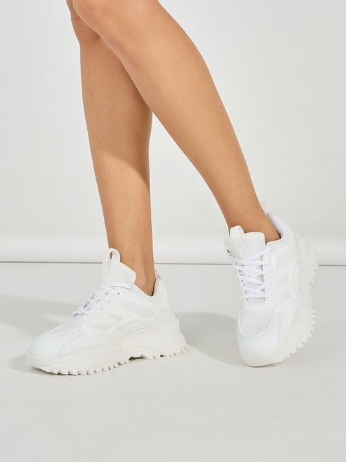 Buy Web Design Chunky Sole Mesh Sneakers White For Women Styli Saudi