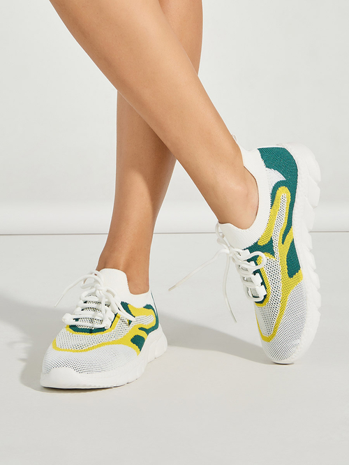 Buy Patterned Knit Foam Sole Sneakers Green For Women Styli UAE