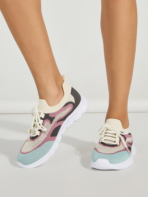 Buy Patterned Knit Foam Sole Sneakers Purple For Women Styli UAE