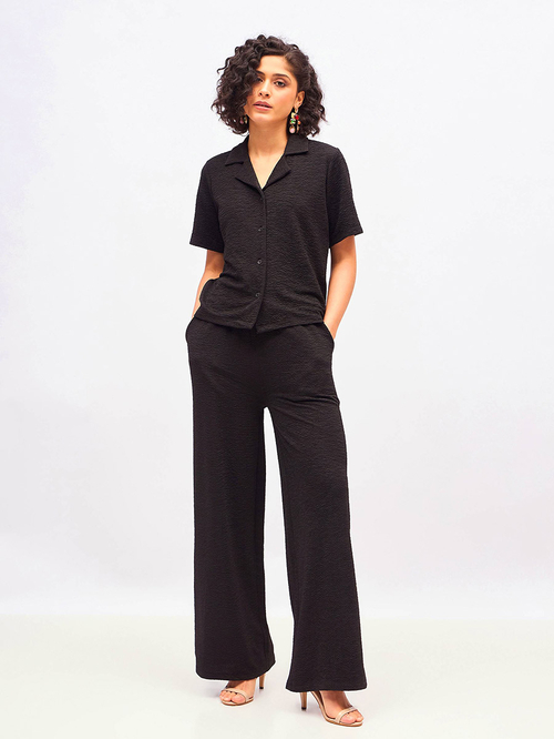 Buy Textured Knit Notch Collar Shirt and Darted Pants Co