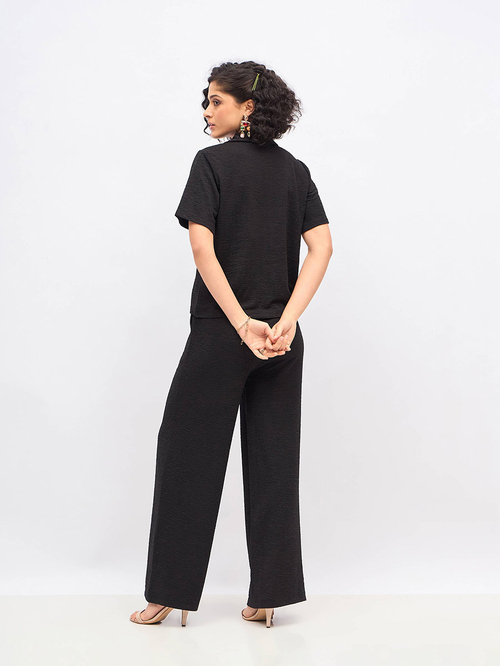 Buy Textured Knit Notch Collar Shirt and Darted Pants Co
