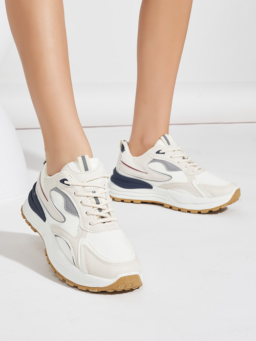 Buy Color Block Lace Up Sneakers Beige For Women Styli Kuwait
