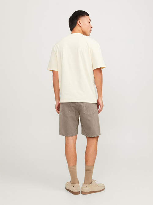 Buy Loose Fit Denim Shorts with Button Fly Cream For Men Styli UAE