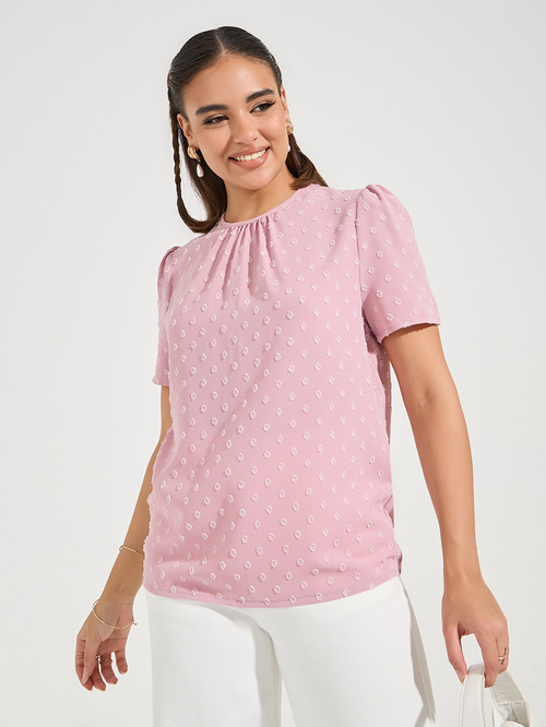 ショップレビュー ランキング Button Pearl Dobby Buy Loop For Pink Blouse Crop Closure トップス