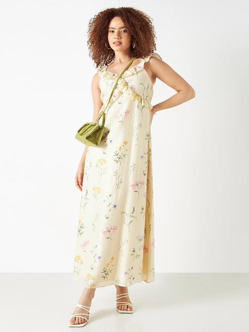 Stylish floral print sleeveless maxi dress hot sale