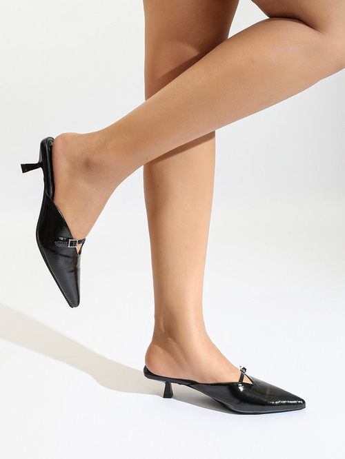 Pointed toe mules with bow shop