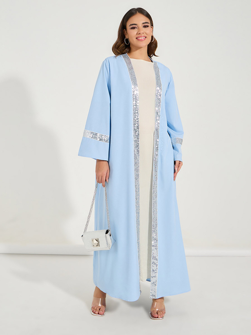 Buy Regular Fit Maxi Kimono with Embellished Taping Blue For Women Styli Kuwait