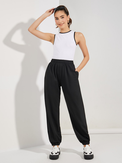 Black elastic joggers hotsell
