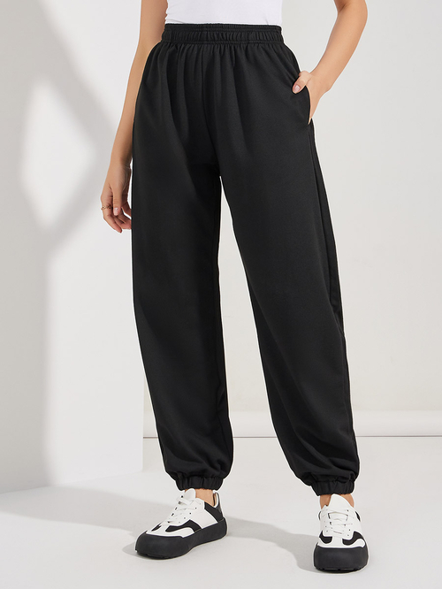 Black elastic joggers deals