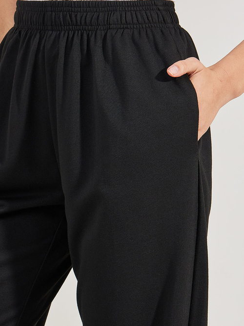 Buy Solid Elastic Waistband Joggers Black For Women Styli Saudi