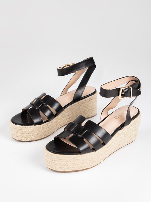Buy Ankle Strap Espadrille Wedge Sandals Black For Women Styli UAE