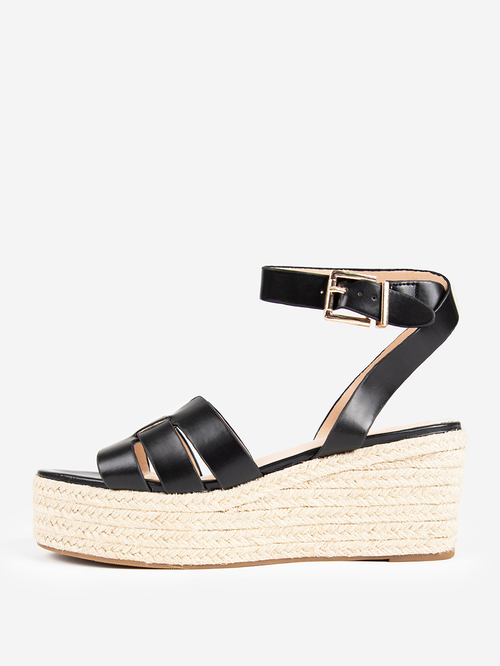 Buy Ankle Strap Espadrille Wedge Sandals Black For Women Styli UAE