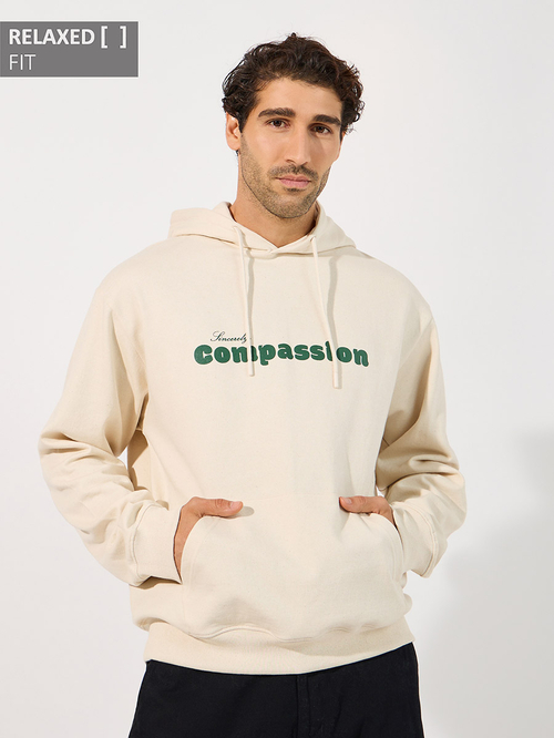 Buy Compassion Slogan Print Relaxed Fit Hoodie Off White For Men Styli Saudi