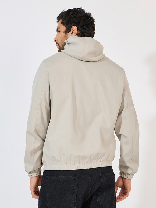 Buy Fully Lined Elasticated Hem Detail Windbreaker Jacket Grey For Men Styli Kuwait