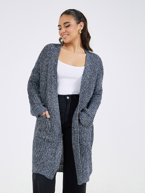 Buy Basic Pocket Detail Longline Cardigan Grey For Women Styli UAE