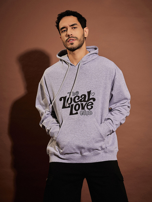 Buy Local Love Slogan Print Oversized Hoodie Grey For Men Styli UAE