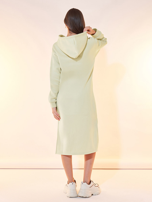 Buy Text Print Hooded Midi Dress with Drawstring Beige For Women Styli Saudi