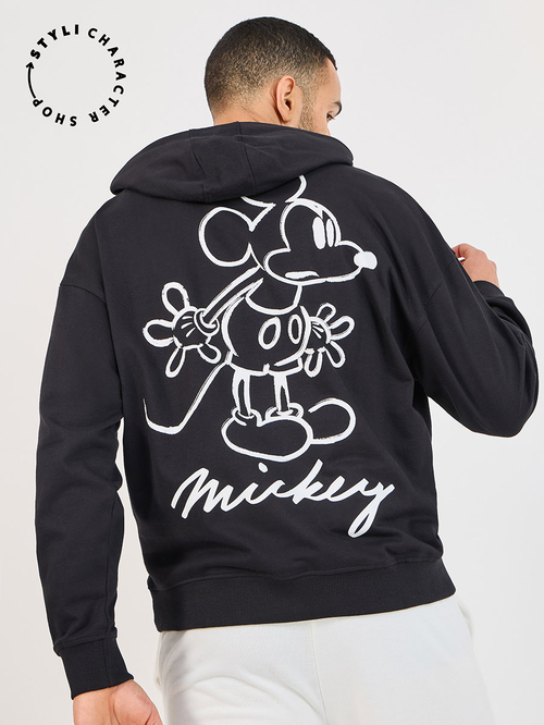 Buy Mickey Mouse Character Print Oversized Hoodie Black For Men Styli Saudi