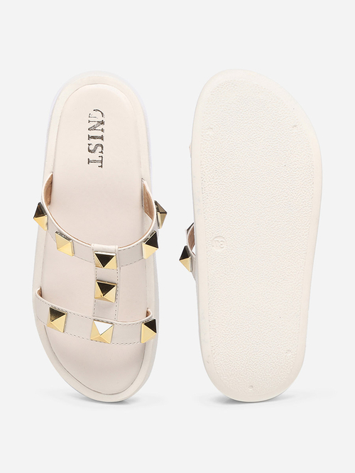 White studded flatforms top