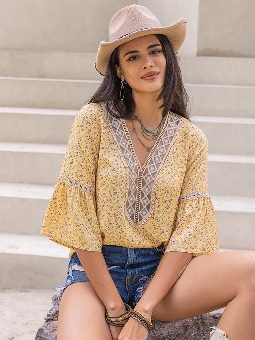 Floral print lace sweater on sale