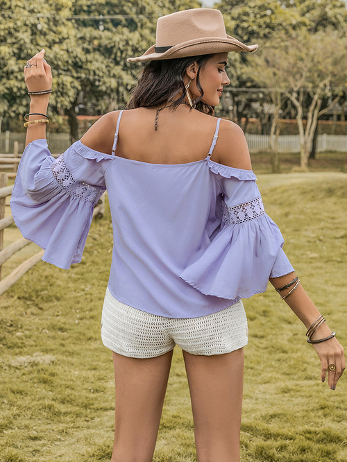 Cold shoulder flare sleeve top new arrivals